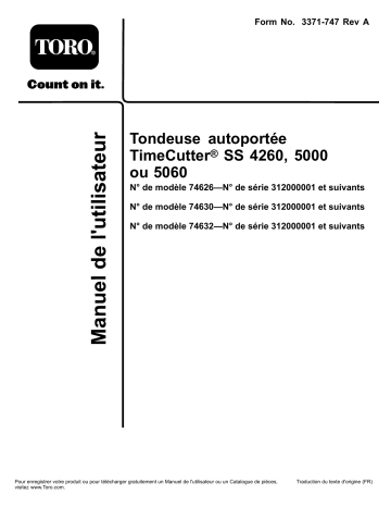 TimeCutter SS 5060 Riding Mower | TimeCutter SS 5000 Riding Mower | Toro TimeCutter SS 4260 Riding Mower Riding Product Manuel utilisateur | Fixfr