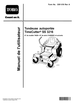 Toro TimeCutter SS 3216 Riding Mower Riding Product Manuel utilisateur