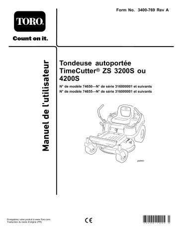 Toro TimeCutter ZS 3200S Riding Mower Riding Product Manuel utilisateur | Fixfr