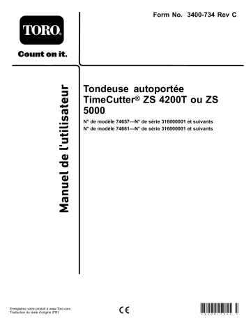 Toro TimeCutter ZS 5000 Riding Mower Riding Product Manuel utilisateur | Fixfr