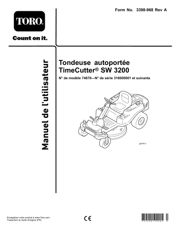 Toro TimeCutter SW 3200 Riding Mower Riding Product Manuel utilisateur | Fixfr