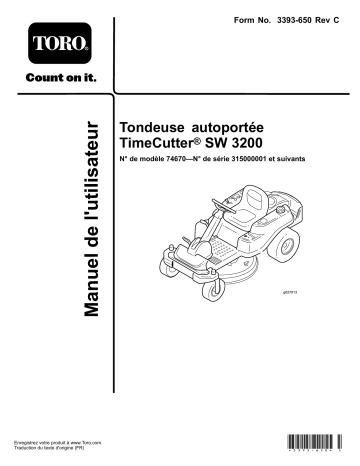 Toro TimeCutter SW 3200 Riding Mower Riding Product Manuel utilisateur | Fixfr