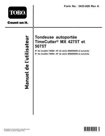 TimeCutter MX 4275T Riding Mower | Toro TimeCutter MX 5075T Riding Mower Riding Product Manuel utilisateur | Fixfr