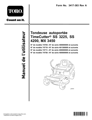 TimeCutter SS 4200 Riding Mower | TimeCutter SS 3225 Riding Mower | Toro TimeCutter MX 3450 Riding Mower Riding Product Manuel utilisateur | Fixfr