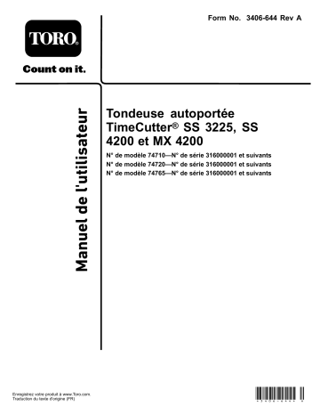 TimeCutter SS 3225 Riding Mower | TimeCutter MX 4200 Riding Mower | Toro TimeCutter SS 4200 Riding Mower Riding Product Manuel utilisateur | Fixfr