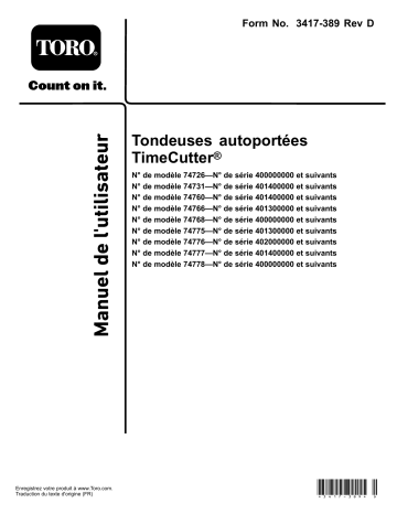 TimeCutter SS 4225 Riding Mower | TimeCutter MX 4250 Riding Mower | TimeCutter SS 5000 Riding Mower | Toro TimeCutter MX 5075 Riding Mower Riding Product Manuel utilisateur | Fixfr