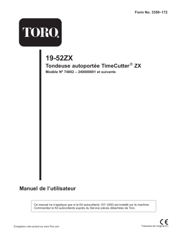 Toro 19-52ZX TimeCutter ZX Riding Mower Riding Product Manuel utilisateur | Fixfr