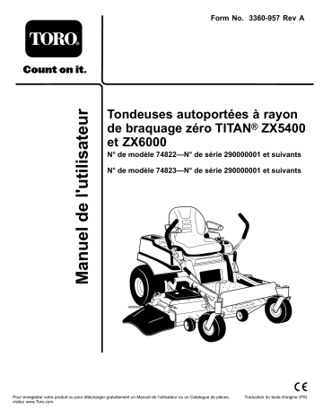 TITAN ZX5400 Zero-Turn-Radius Riding Mower | Toro TITAN ZX6000 Zero-Turn-Radius Riding Mower Riding Product Manuel utilisateur | Fixfr