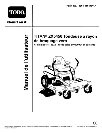 Toro TITAN ZX5450 Zero-Turn-Radius Riding Mower Riding Product Manuel utilisateur | Fixfr