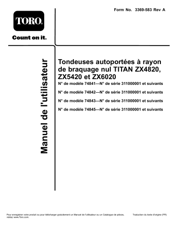TITAN ZX4820 Zero-Turn-Radius Riding Mower | TITAN ZX6020 Zero-Turn-Radius Riding Mower | Toro TITAN ZX5420 Zero-Turn-Radius Riding Mower Riding Product Manuel utilisateur | Fixfr