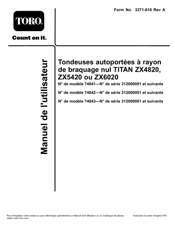 TITAN ZX6020 Zero-Turn-Radius Riding Mower | Toro TITAN ZX5420 Zero-Turn-Radius Riding Mower Riding Product Manuel utilisateur | Fixfr