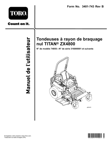 Toro TITAN ZX 4800 Zero-Turn-Radius Riding Mower Riding Product Manuel utilisateur | Fixfr