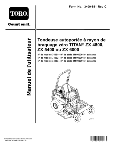 Toro TITAN ZX5400 Zero-Turn-Radius Riding Mower Riding Product Manuel utilisateur | Fixfr