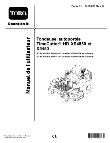 TimeCutter HD XS5450 Riding Mower | Toro TimeCutter HD XS4850 Riding Mower Riding Product Manuel utilisateur | Fixfr