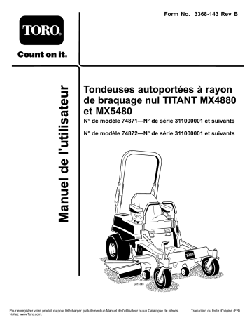 TITAN MX5480 Zero-Turn-Radius Riding Mower | Toro TITAN MX4880 Zero-Turn-Radius Riding Mower Riding Product Manuel utilisateur | Fixfr