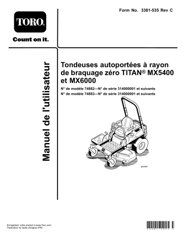 TITAN MX6000 Zero-Turn-Radius Riding Mower | Toro TITAN MX5400 Zero-Turn-Radius Riding Mower Riding Product Manuel utilisateur | Fixfr