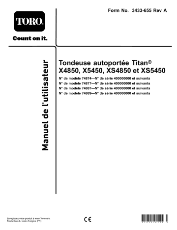 Toro Titan XS5450 Riding Mower Riding Product Manuel utilisateur | Fixfr