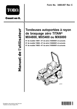 Toro TITAN MX4800 Zero-Turn-Radius Riding Mower Riding Product Manuel utilisateur