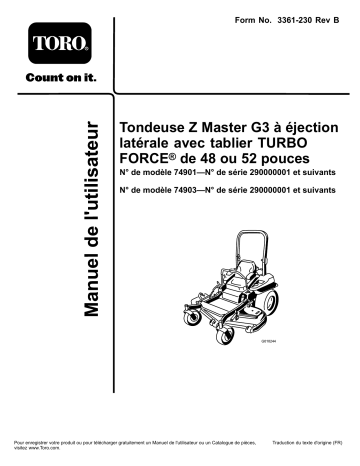 Toro Z Master G3 Riding Mower, Riding Product Manuel utilisateur | Fixfr