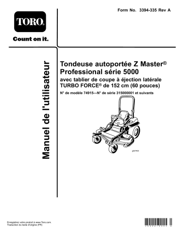 Toro Z Master Professional 5000 Series Riding Mower, Riding Product Manuel utilisateur | Fixfr