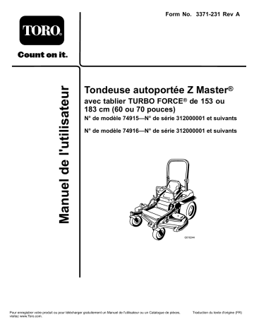 Toro Z Master Professional 5000 Series Riding Mower, Riding Product Manuel utilisateur | Fixfr