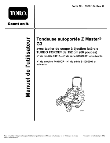 Toro Z Master G3 Riding Mower, Riding Product Manuel utilisateur | Fixfr