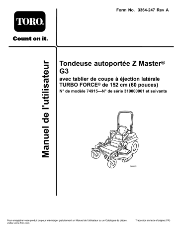 Toro Z Master G3 Riding Mower, Riding Product Manuel utilisateur | Fixfr