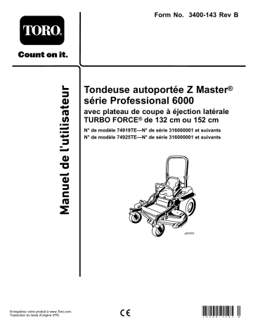 Toro Z Master Professional 6000 Series Riding Mower, Riding Product Manuel utilisateur | Fixfr