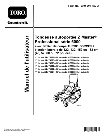 Toro Z Master Professional 6000 Series Riding Mower, Riding Product Manuel utilisateur | Fixfr