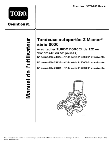 Toro Z Master Professional 6000 Series Riding Mower, Riding Product Manuel utilisateur | Fixfr