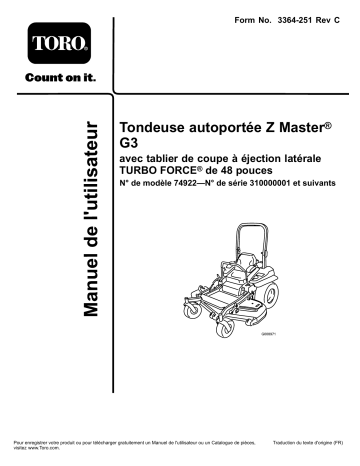 Toro Z Master G3 Riding Mower, Riding Product Manuel utilisateur | Fixfr