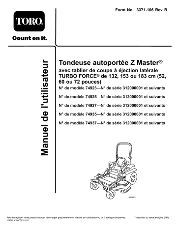 Toro Z Master Professional 6000 Series Riding Mower, Riding Product Manuel utilisateur | Fixfr