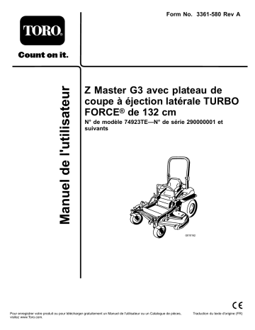 Toro Z Master G3 Riding Mower, Riding Product Manuel utilisateur | Fixfr