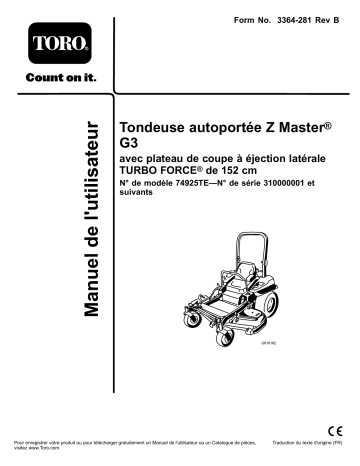 Toro Z Master G3 Riding Mower, Riding Product Manuel utilisateur | Fixfr