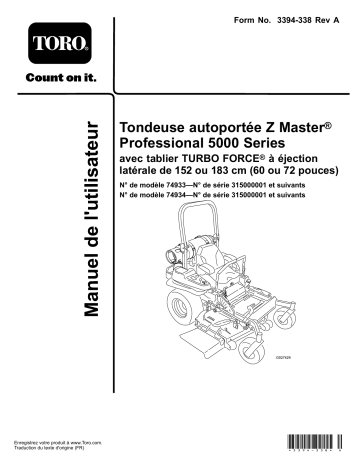 Toro Z Master Professional 5000 Series Riding Mower, Riding Product Manuel utilisateur | Fixfr