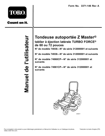 Toro Z Master Professional 6000 Series Riding Mower, Riding Product Manuel utilisateur | Fixfr