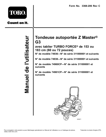 Toro Z Master G3 Riding Mower, Riding Product Manuel utilisateur | Fixfr