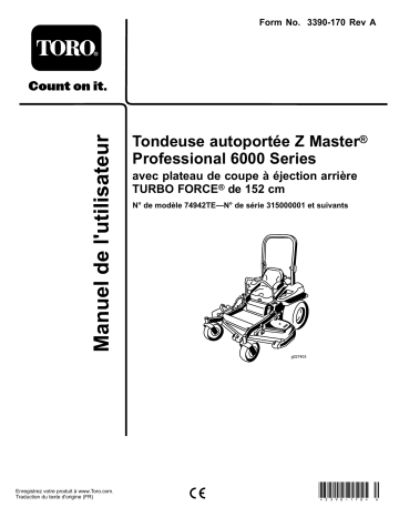 Toro Z Master Professional 6000 Series Riding Mower, Riding Product Manuel utilisateur | Fixfr