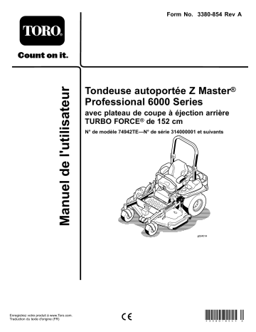 Toro Z Master Professional 6000 Series Riding Mower, Riding Product Manuel utilisateur | Fixfr