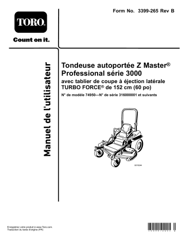 Toro Z Master Professional 3000 Series Riding Mower, Riding Product Manuel utilisateur | Fixfr