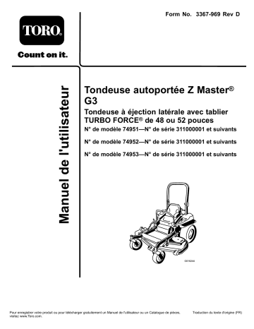 Toro Z Master G3 Riding Mower, Riding Product Manuel utilisateur | Fixfr