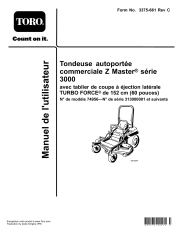 Toro Z Master Commercial 3000 Series Riding Mower, Riding Product Manuel utilisateur | Fixfr