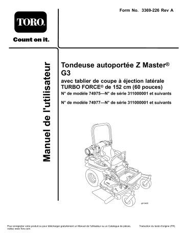 Toro Z Master G3 Riding Mower, Riding Product Manuel utilisateur | Fixfr