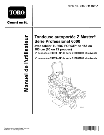 Toro Z Master Professional 6000 Series Riding Mower, Riding Product Manuel utilisateur | Fixfr