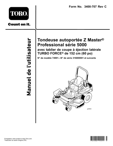 Toro Z Master Professional 5000 Series Riding Mower, Riding Product Manuel utilisateur | Fixfr