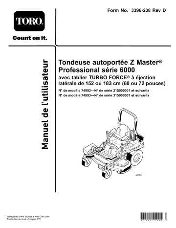 Toro Z Master Professional 6000 Series Riding Mower, Riding Product Manuel utilisateur | Fixfr