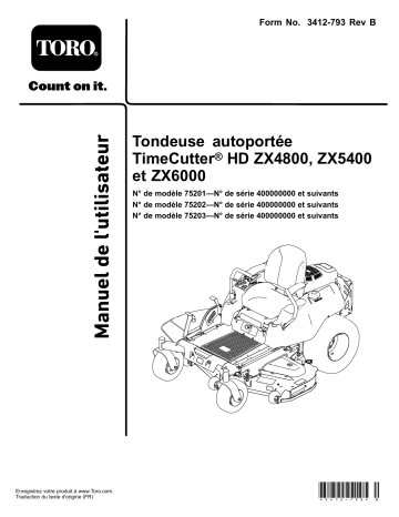 TimeCutter HD ZX5400 Riding Mower | Toro TimeCutter HD ZX4800 Riding Mower Riding Product Manuel utilisateur | Fixfr