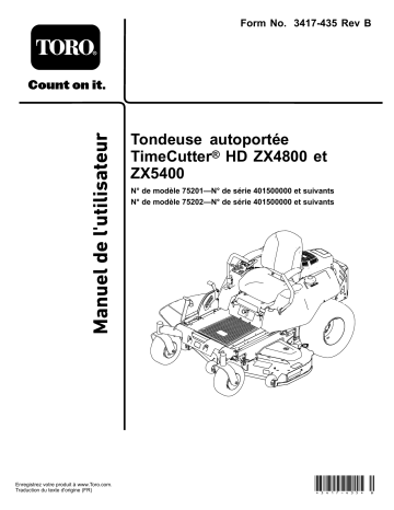 Toro TimeCutter HD ZX5400 Riding Mower Riding Product Manuel utilisateur | Fixfr
