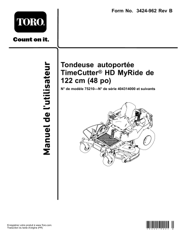 Toro TimeCutter HD MyRide 48in Riding Mower Riding Product Manuel utilisateur | Fixfr