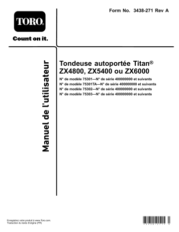 Titan ZX5400 Riding Mower | Toro Titan ZX4800 Riding Mower Riding Product Manuel utilisateur | Fixfr